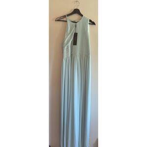 Halston Heritage Dress Womens 6 Mint Pleated One Shoulder Chiffon Maxi NWT $495